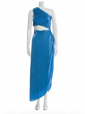Baobab Collection One-Shoulder Cutout Maxi Dress in Shimmering Blue
